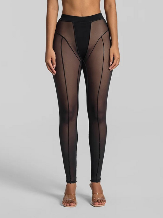 High Waist Sheer Mesh Seamed Leggings