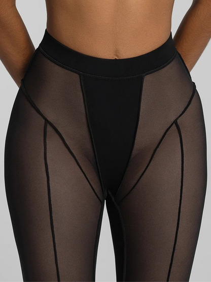 High Waist Sheer Mesh Seamed Leggings