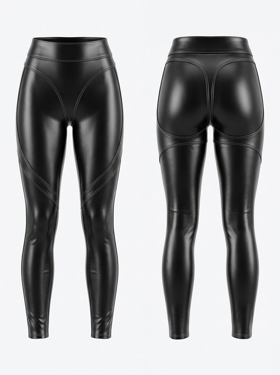 High Waist Glossy Faux Leather Butt Lift Leggings