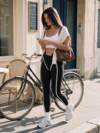 High-Waist Sport Leggings with Contrast Piping