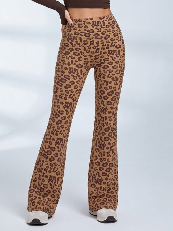 Leopard Print High-Waisted Flare Leggings