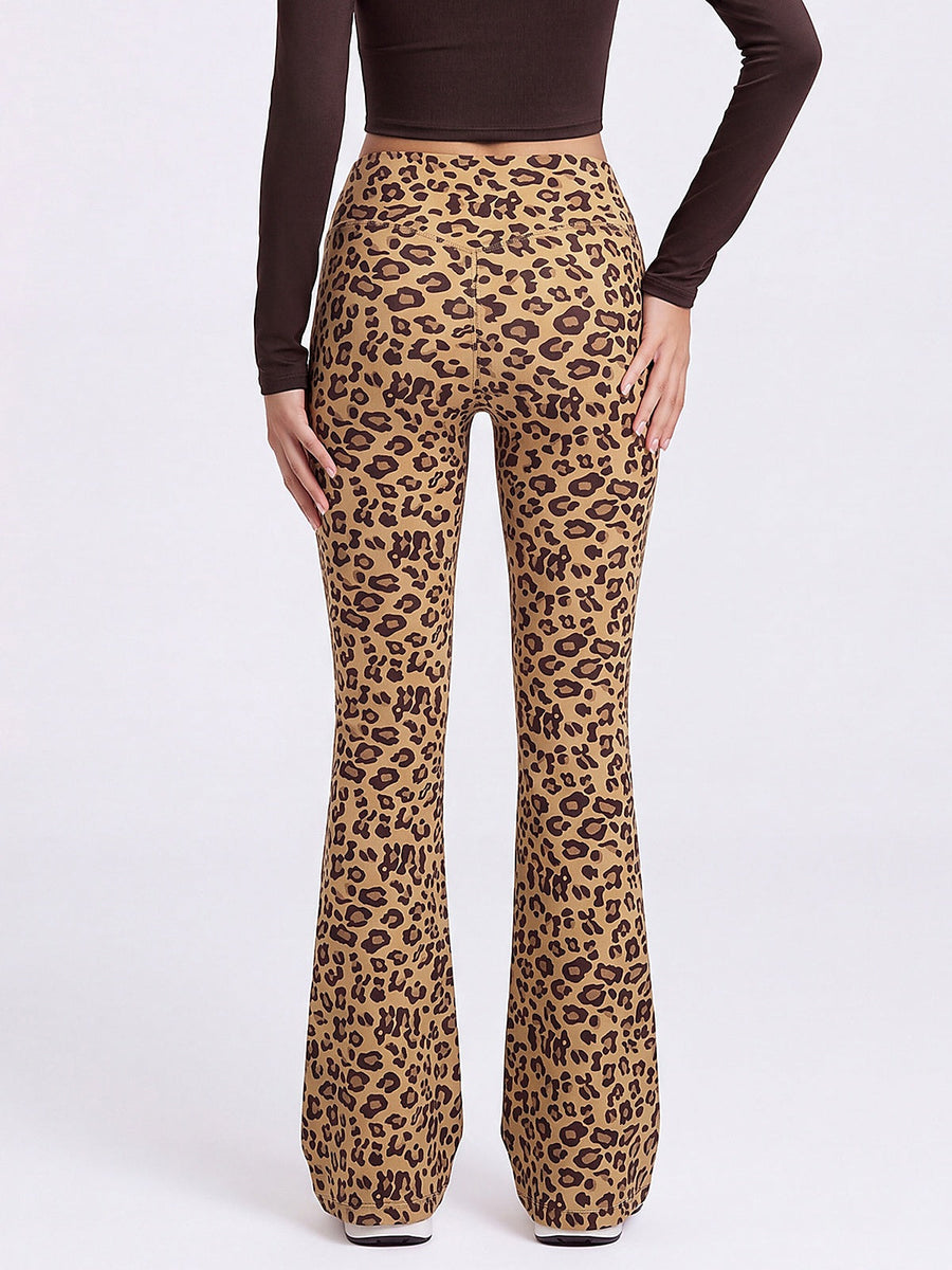 Leopard Print High-Waisted Flare Leggings