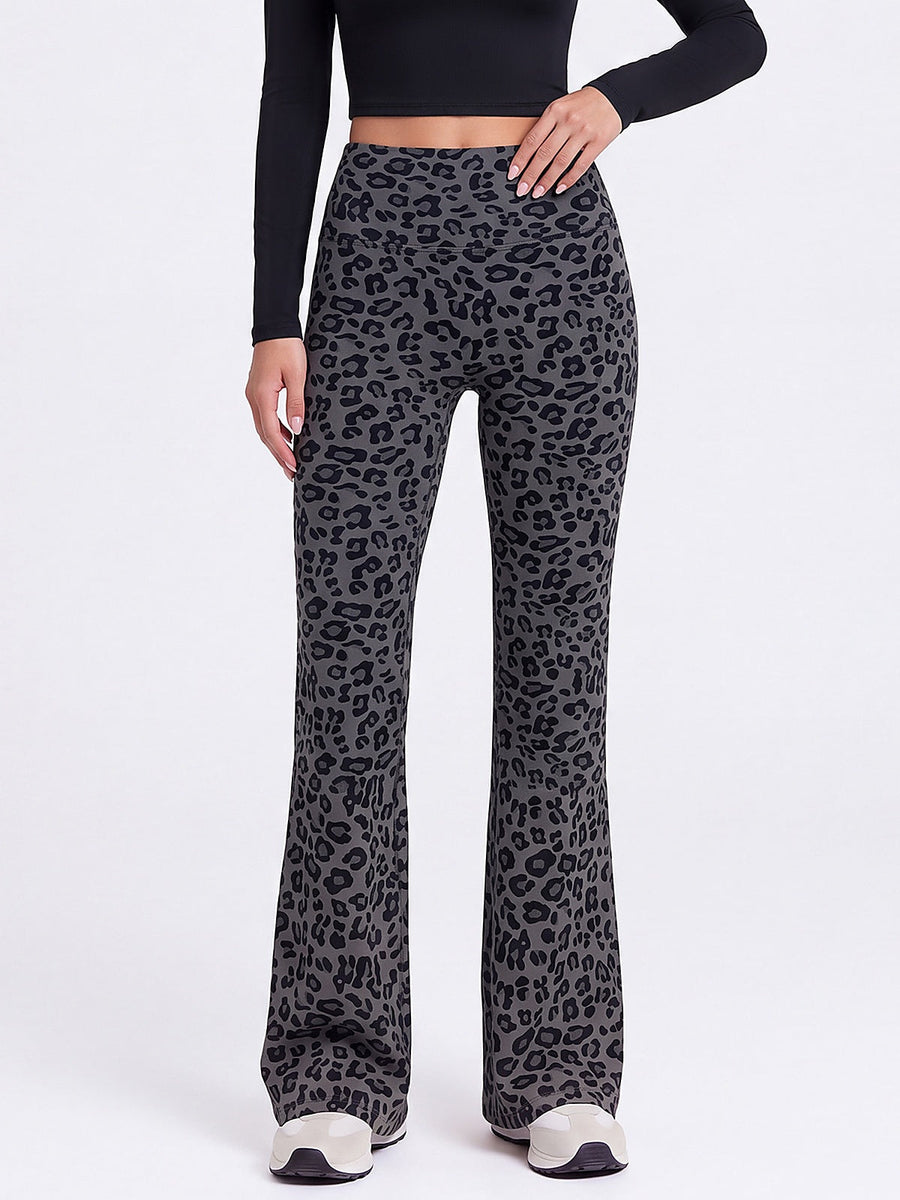 Leopard Print High-Waisted Flare Leggings
