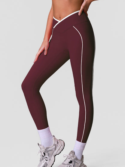 Sculpting High-Waist Crossover Leggings with Contrast Side Stripe