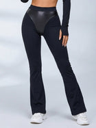 Women's Black Faux Leather Panel Flare Leggings