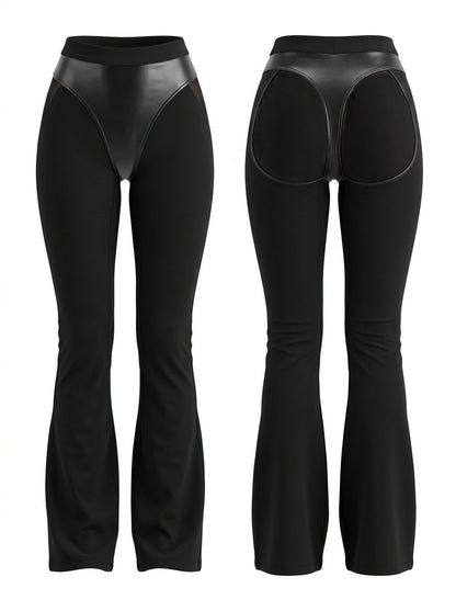 Women's Black Faux Leather Panel Flare Leggings
