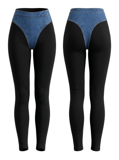 Edgy Denim Thong High Waist Leggings