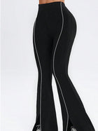 High-Waisted Flared Leggings with Contrast Piping and Split Hem