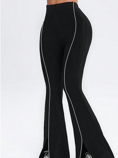 High-Waisted Flared Leggings with Contrast Piping and Split Hem