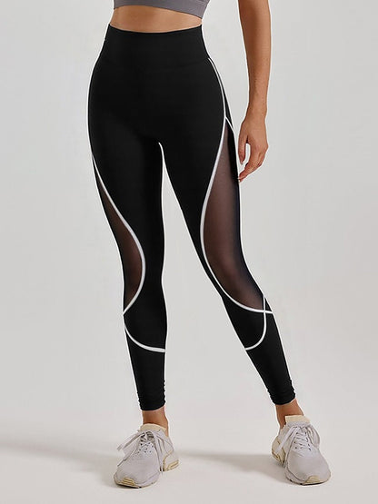High-Waist Mesh Panel Active Leggings with Contrast Trim