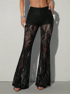 Women's High-Waist Sheer Lace Flare Pants