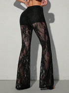 Women's High-Waist Sheer Lace Flare Pants