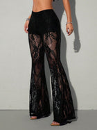 Women's High-Waist Sheer Lace Flare Pants
