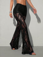 Women's High-Waist Sheer Lace Flare Pants
