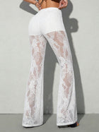 Women's High-Waist Sheer Lace Flare Pants