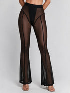 Sheer Mesh Flare Pants With Contrast Stitching