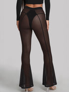 Sheer Mesh Flare Pants With Contrast Stitching
