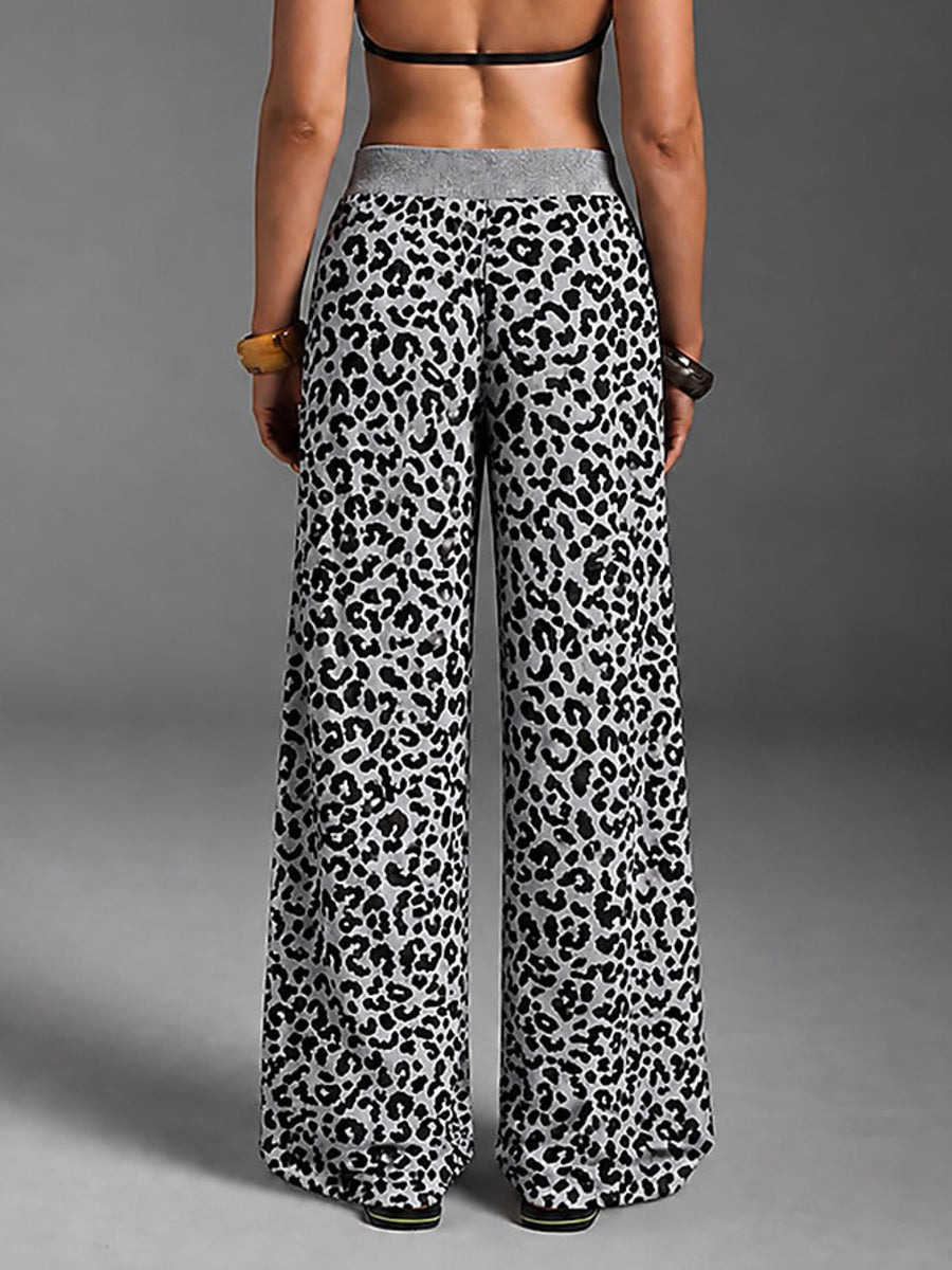 Women's Leopard Print Wide Leg Yoga Pants