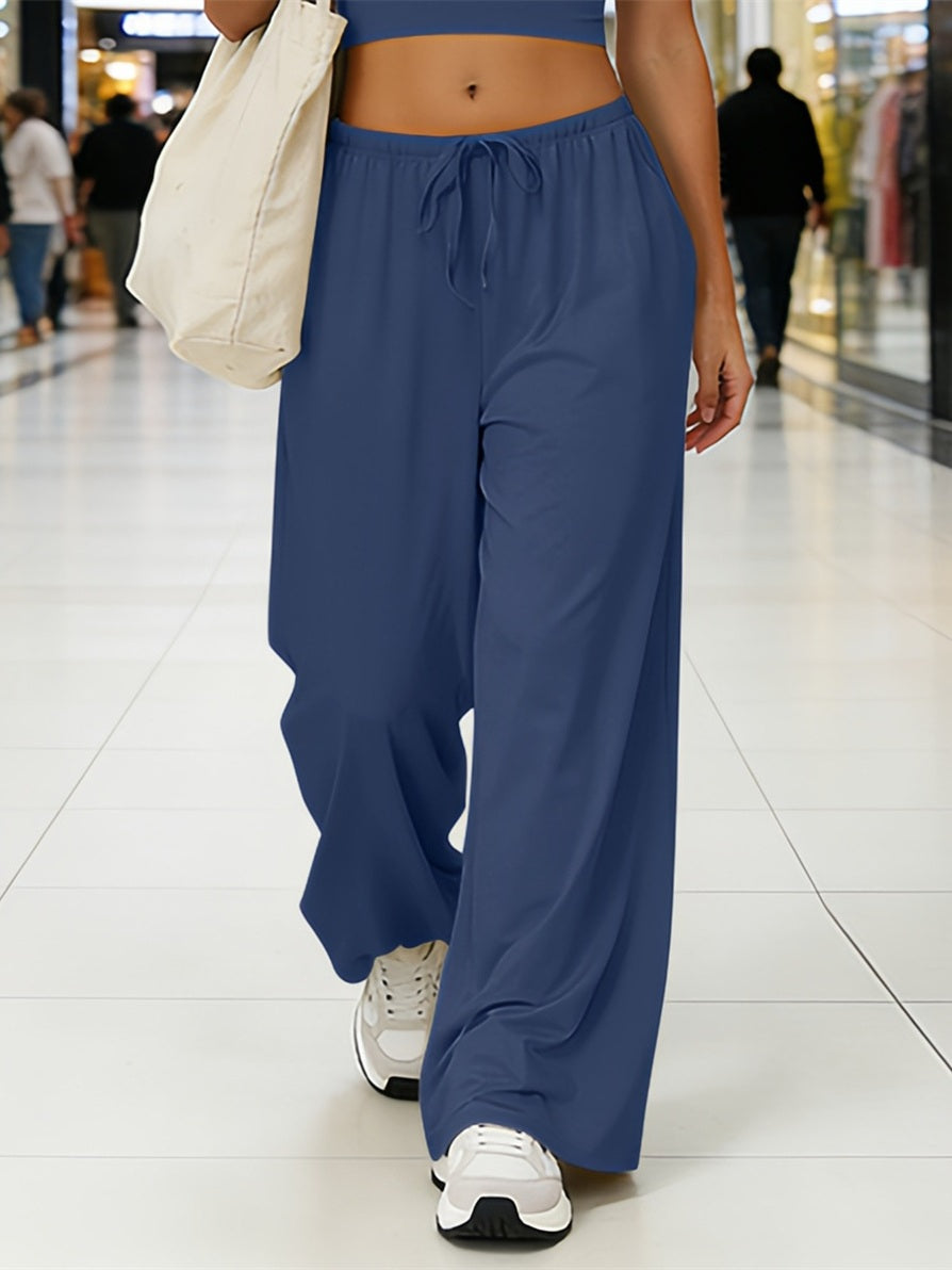 Women's Relaxed Wide-Leg Drawstring Casual Pants