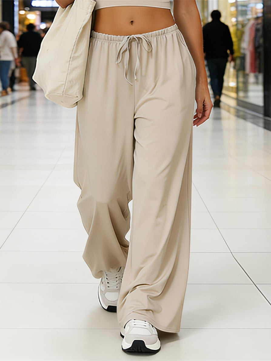 Women's Relaxed Wide-Leg Drawstring Casual Pants