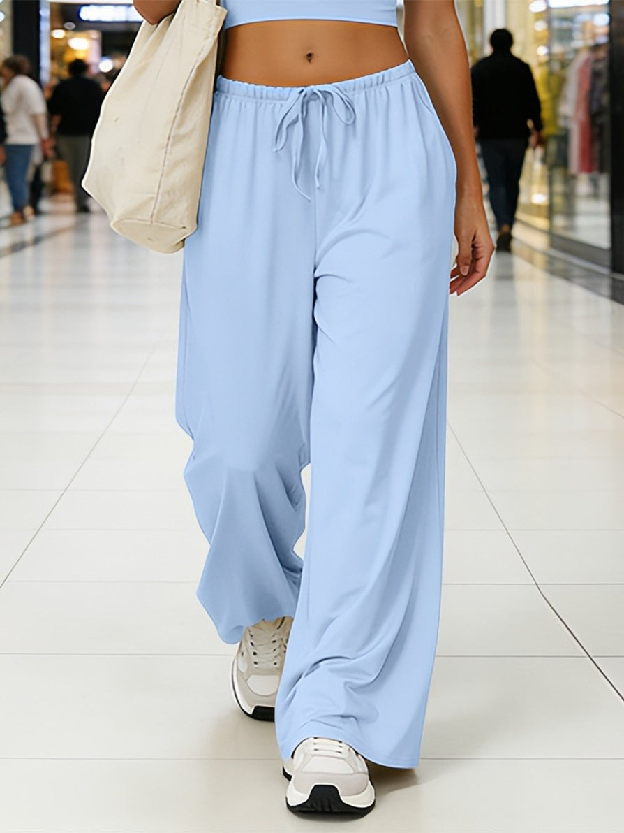 Women's Relaxed Wide-Leg Drawstring Casual Pants