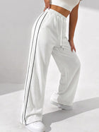 Women's Wide Leg Drawstring Track Pants with Side Stripe