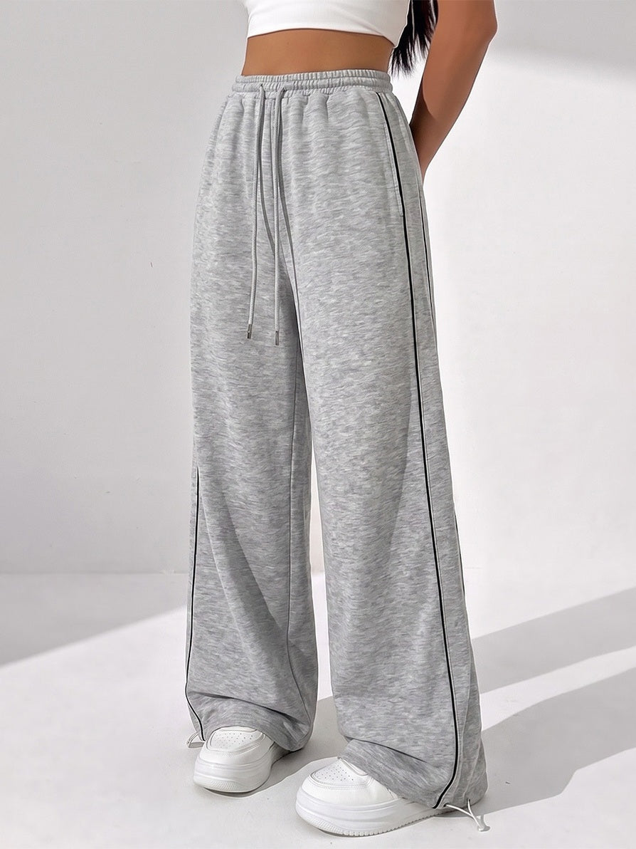 Women's Wide Leg Drawstring Track Pants with Side Stripe
