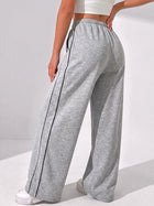 Women's Wide Leg Drawstring Track Pants with Side Stripe