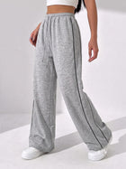 Women's Wide Leg Drawstring Track Pants with Side Stripe
