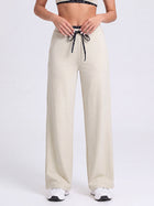 Women's Wide Leg Drawstring Lounge Pants with Leopard Trim