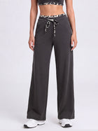 Women's Wide Leg Drawstring Lounge Pants with Leopard Trim
