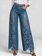 High-Waist Wide-Leg Denim Pants with Lace Panels