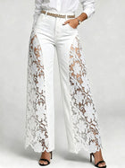 High-Waist Wide-Leg Denim Pants with Lace Panels