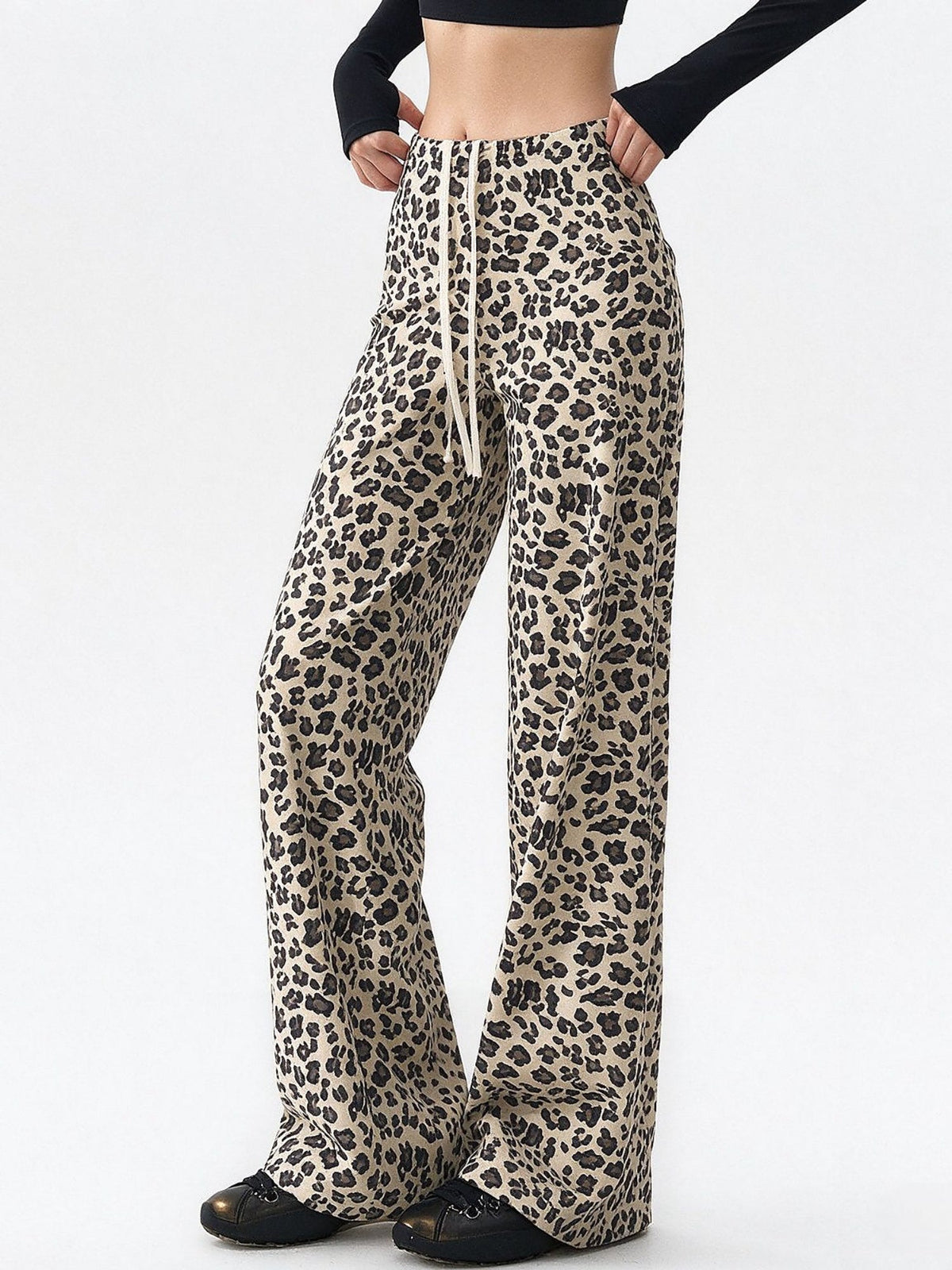 Leopard Print High-Waist Wide-Leg Pants