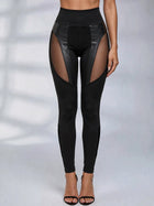 Sexy Faux Leather & Mesh Splicing High Waist Leggings