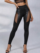 Sexy Faux Leather & Mesh Splicing High Waist Leggings