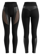 Sexy Faux Leather & Mesh Splicing High Waist Leggings