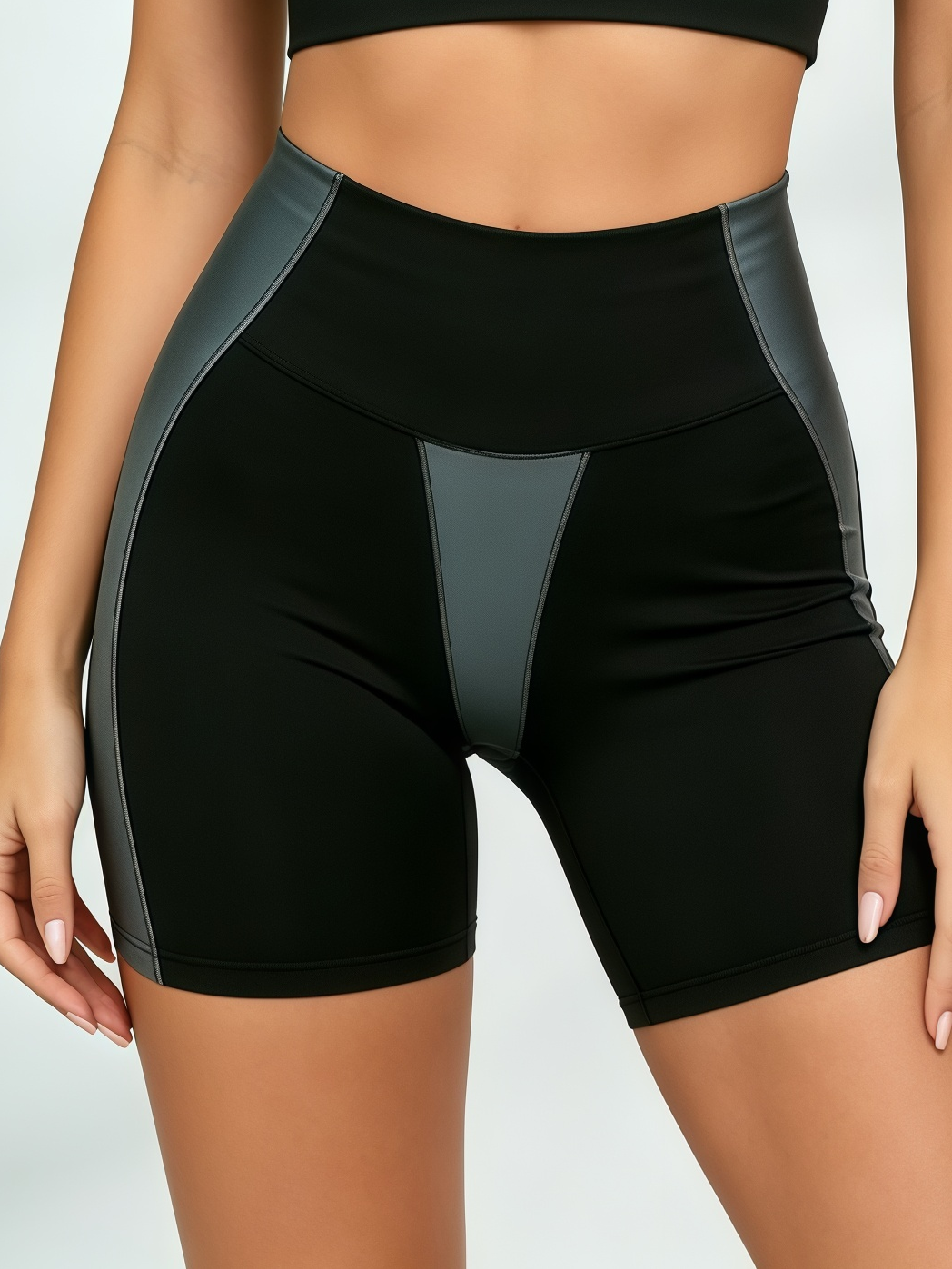 Panel Half Zip Crop Top Biker Short Set