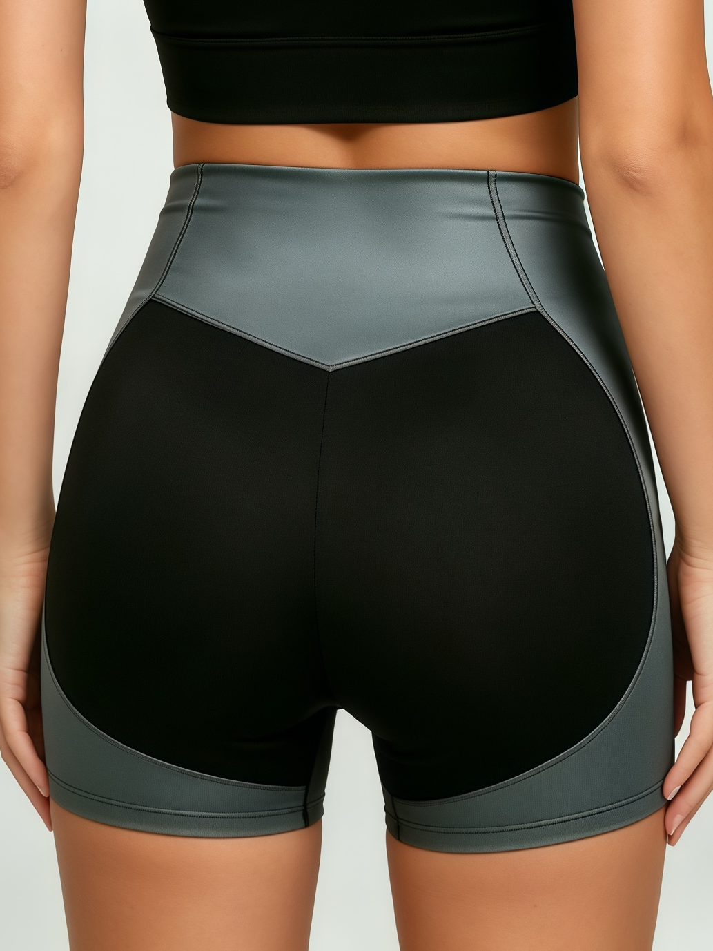 Panel Half Zip Crop Top Biker Short Set