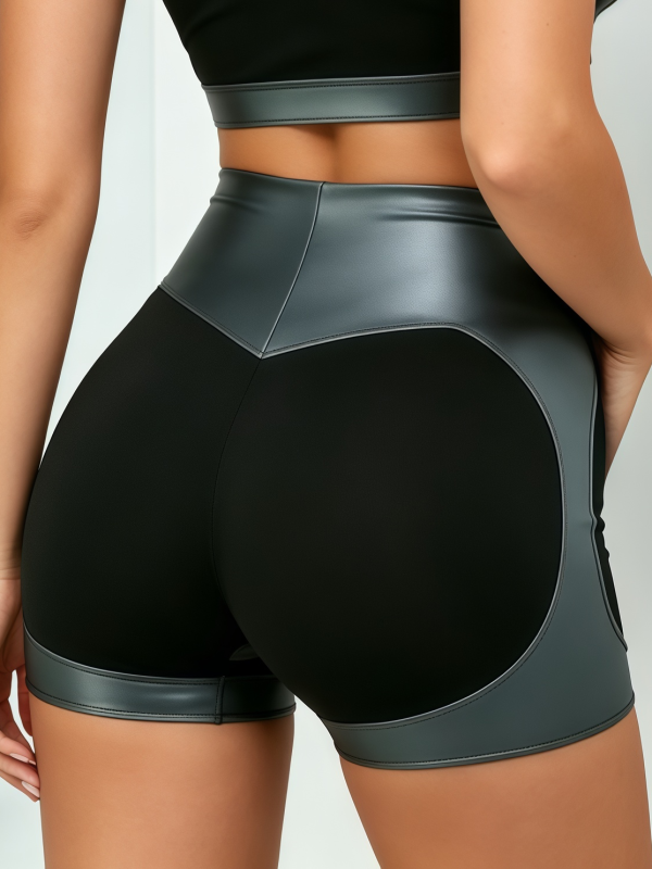 Zip Collar Color Block Crop Top & Workout Shorts Set
