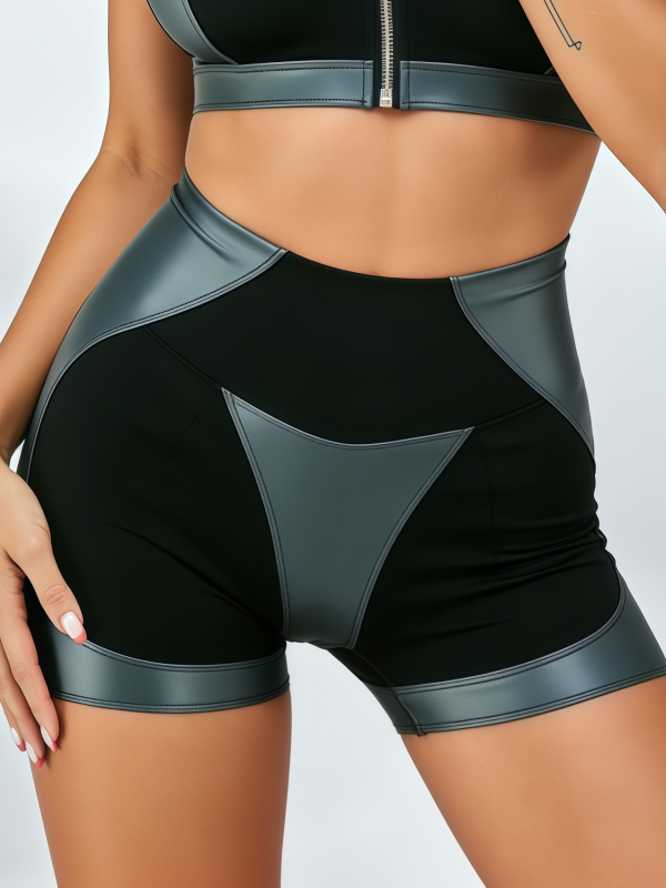 Zip Collar Color Block Crop Top & Workout Shorts Set