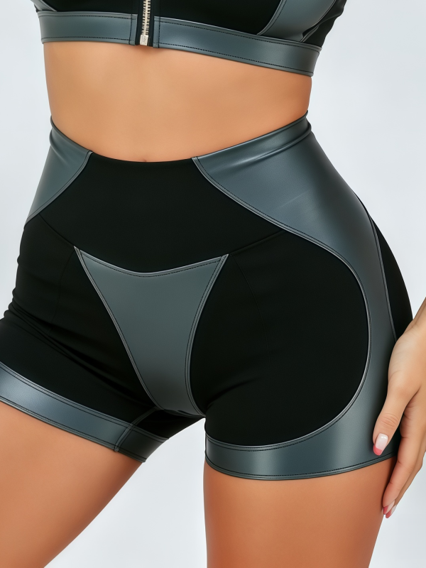 Zip Collar Color Block Crop Top & Workout Shorts Set