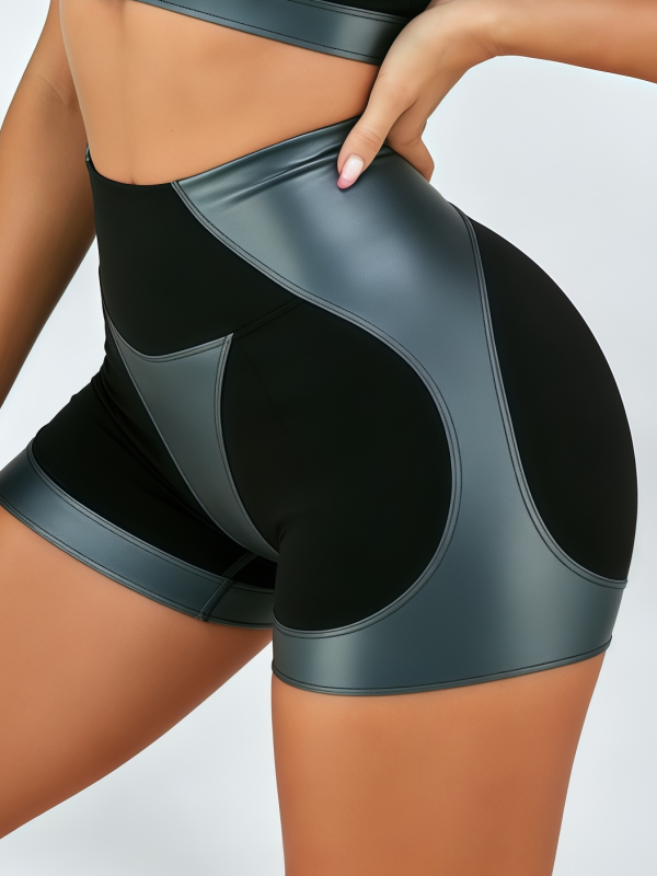 Zip Collar Color Block Crop Top & Workout Shorts Set