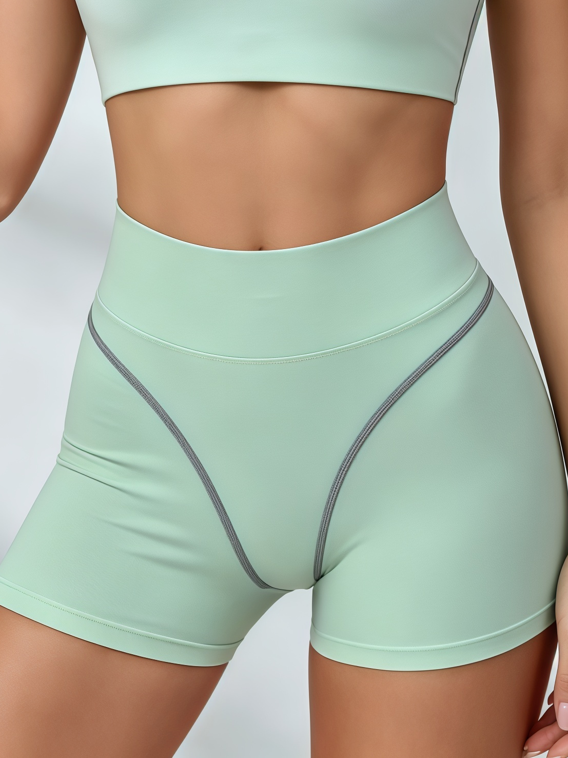 Piping Halter Bandeau Mint Biker Short Set