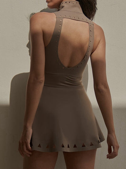Hollow out Zipper Backless Quick-dry Short Dress