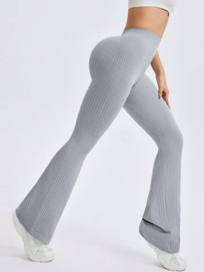 Ribbed Deep V Back Flare Scrunch Bum Leggings
