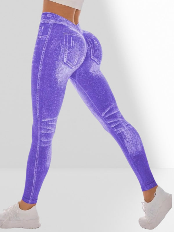 Deep V Back Denim Scrunch Bum Leggings