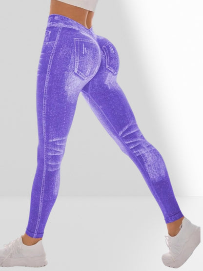 Deep V Back Denim Scrunch Bum Leggings