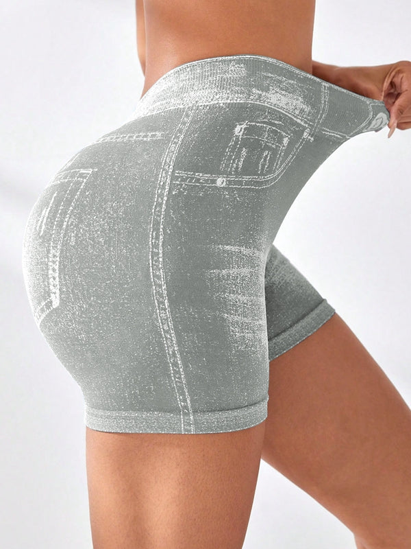Deep V Back Denim Scrunch Bum Short Traksuit