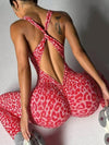ZASUWA Female Sexy Leopard Print Cross Back Deep V Back Jumpsuit